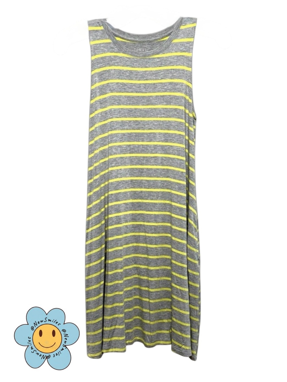 Sleeveless ~ Gray & Neon Yellow ~ Striped ~ Sleeveless ~ Tank Dress ~ Size Small